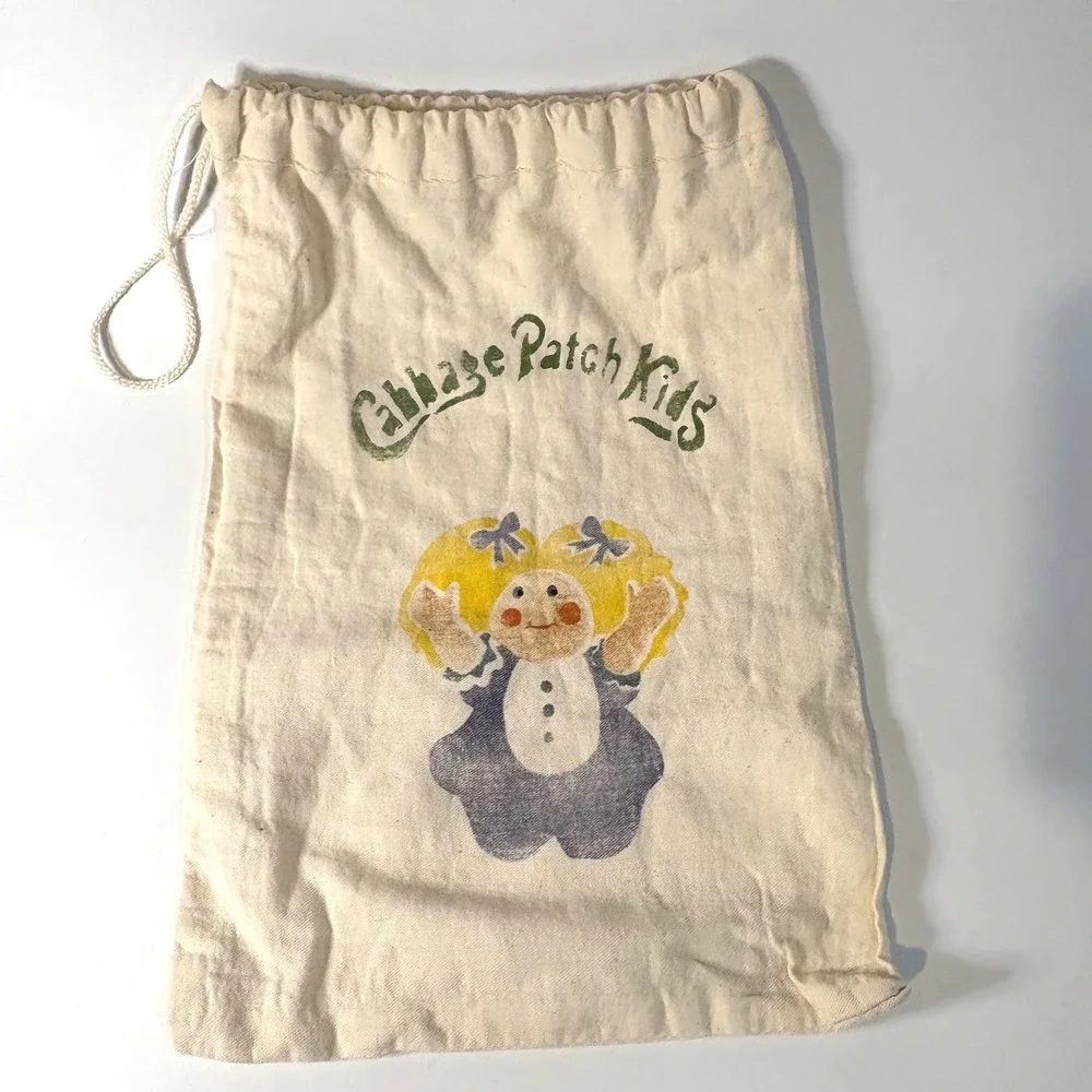 Vintage Cabbage Patch Kids Canvas Drawstring Laundry Toy Bag Cream 1980s 16x11
